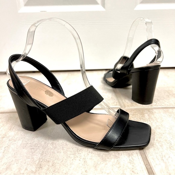 Alexis Bendel Comfort Size 9 Black Sandals square toes Block Heel leather - Picture 1 of 10